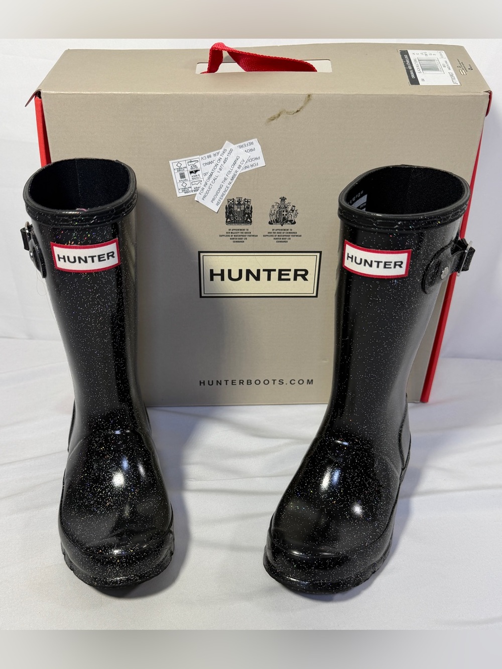 Hunter Rain Boots Girls Kids Tall Original Starcloud Black Glitter Size 13/1 Box